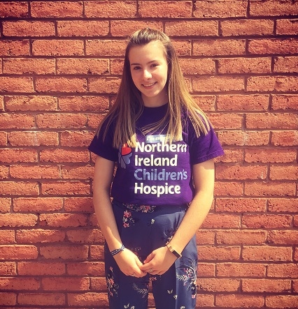 Female wearing hospice t shirt