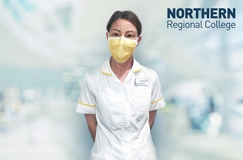 Healthcare Practice student in whites with facemask