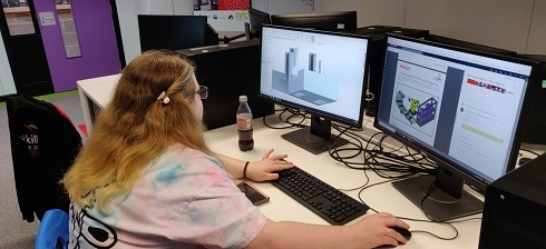 Female sitting at computer