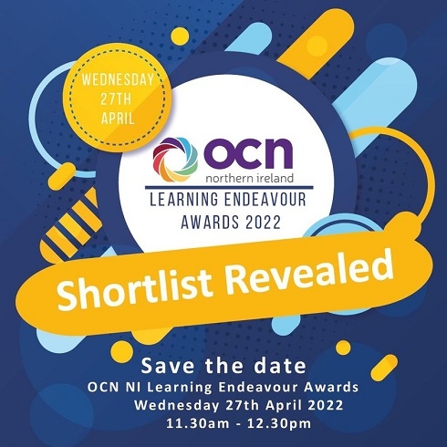 Graphic indicating shortlist is revealed and displaying date and time of awards ceremony