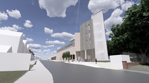 An architects vision of the new campus in Coleraine from Union Street.